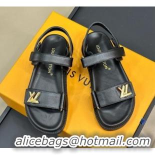 Purchase Louis Vuitton LV Sunset Flat Comfort Sandals in Grained Leather Black 0724119