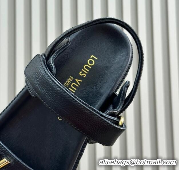 Purchase Louis Vuitton LV Sunset Flat Comfort Sandals in Grained Leather Black 0724119