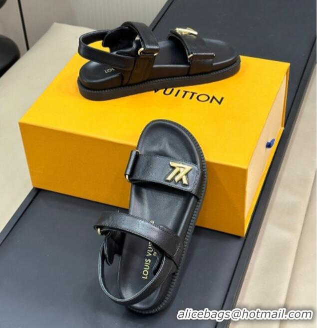 Purchase Louis Vuitton LV Sunset Flat Comfort Sandals in Grained Leather Black 0724119