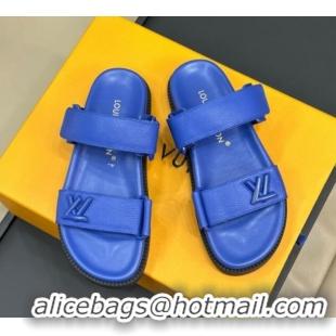 Good Quality Louis Vuitton LV Sunset Flat Comfort Slides Sandal in Calf Leather Blue 0724120