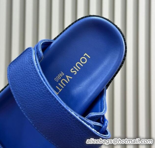 Good Quality Louis Vuitton LV Sunset Flat Comfort Slides Sandal in Calf Leather Blue 0724120