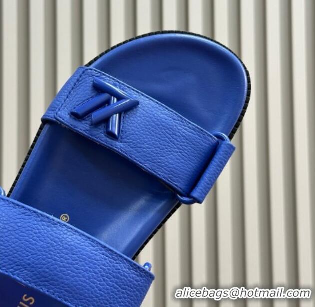 Good Quality Louis Vuitton LV Sunset Flat Comfort Slides Sandal in Calf Leather Blue 0724120