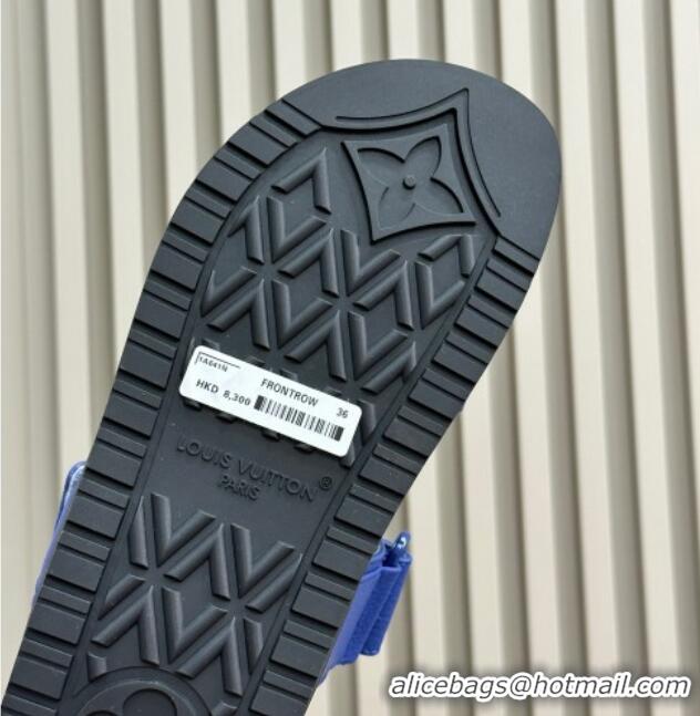 Good Quality Louis Vuitton LV Sunset Flat Comfort Slides Sandal in Calf Leather Blue 0724120