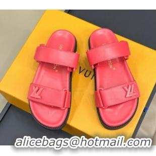 Grade Quality Louis Vuitton LV Sunset Flat Comfort Slides Sandal in Calf Leather Pink 0724121