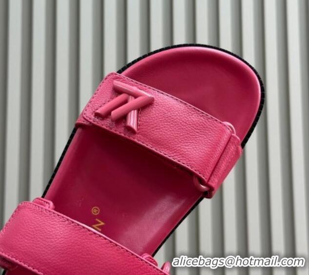 Grade Quality Louis Vuitton LV Sunset Flat Comfort Slides Sandal in Calf Leather Pink 0724121