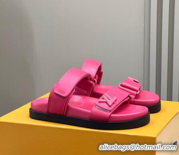 Grade Quality Louis Vuitton LV Sunset Flat Comfort Slides Sandal in Calf Leather Pink 0724121