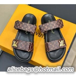 Popular Style Louis Vuitton LV Sunset Flat Comfort Slides Sandal in Mini-Monogram Canvas Brown 724123