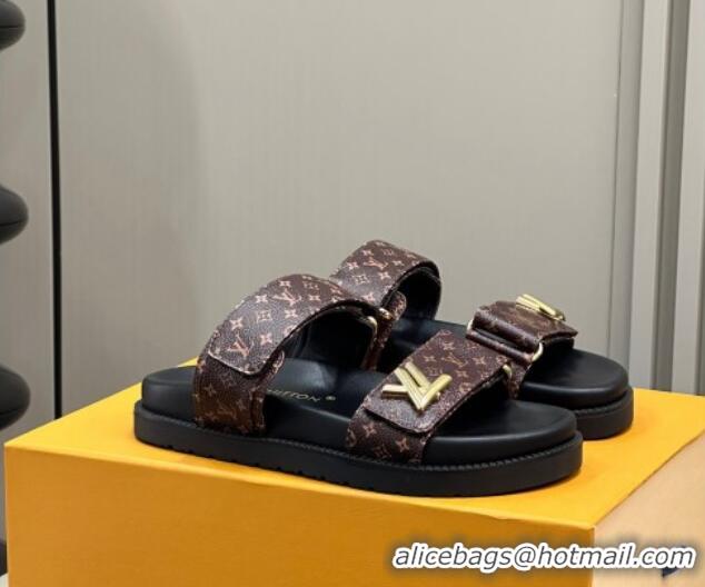 Popular Style Louis Vuitton LV Sunset Flat Comfort Slides Sandal in Mini-Monogram Canvas Brown 724123