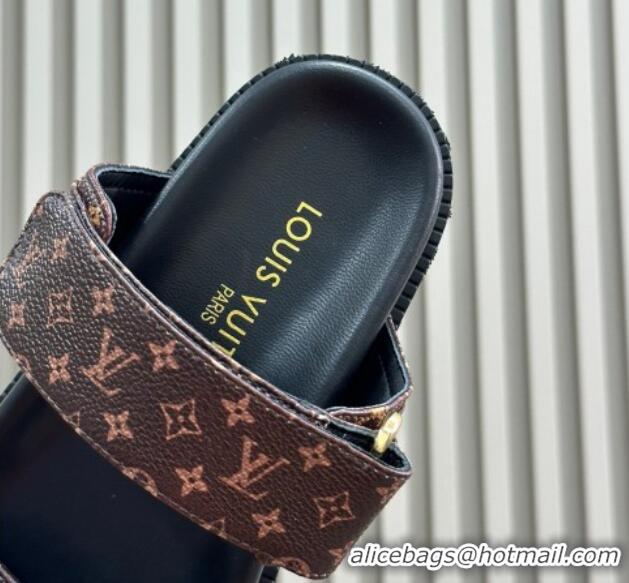 Popular Style Louis Vuitton LV Sunset Flat Comfort Slides Sandal in Mini-Monogram Canvas Brown 724123