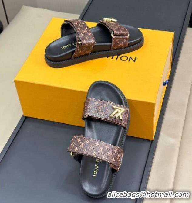 Popular Style Louis Vuitton LV Sunset Flat Comfort Slides Sandal in Mini-Monogram Canvas Brown 724123