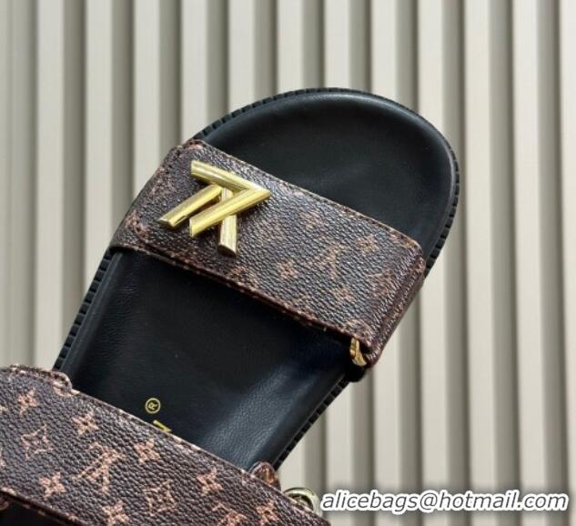 Popular Style Louis Vuitton LV Sunset Flat Comfort Slides Sandal in Mini-Monogram Canvas Brown 724123