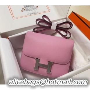 Best Price Hermes Constance Mini Bag 18cm in Epsom Palm-Grained Leather 8057 Mallow Purple/Silver 2024 (Half Handmade)