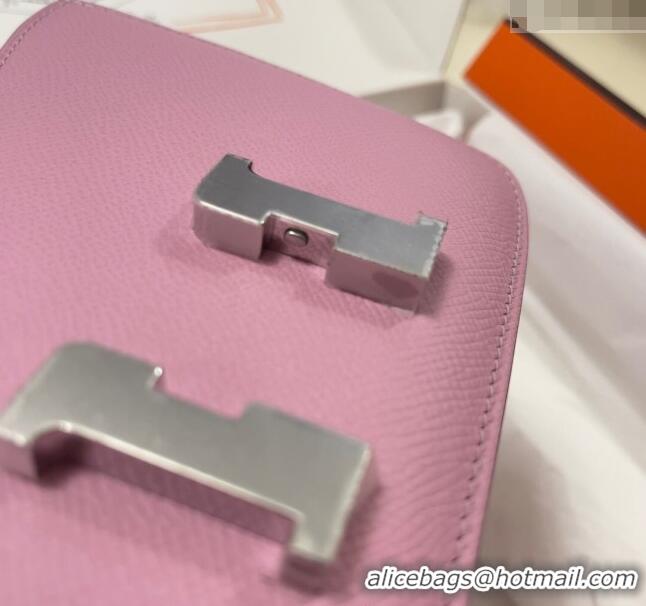 Best Price Hermes Constance Mini Bag 18cm in Epsom Palm-Grained Leather 8057 Mallow Purple/Silver 2024 (Half Handmade)