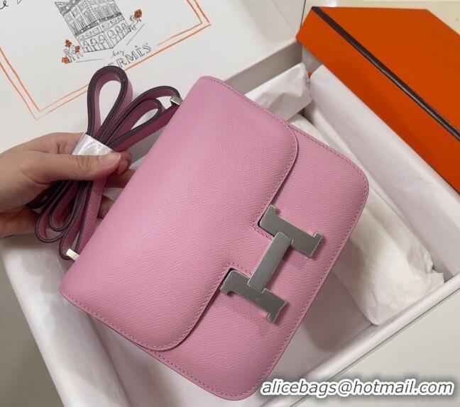 Best Price Hermes Constance Mini Bag 18cm in Epsom Palm-Grained Leather 8057 Mallow Purple/Silver 2024 (Half Handmade)