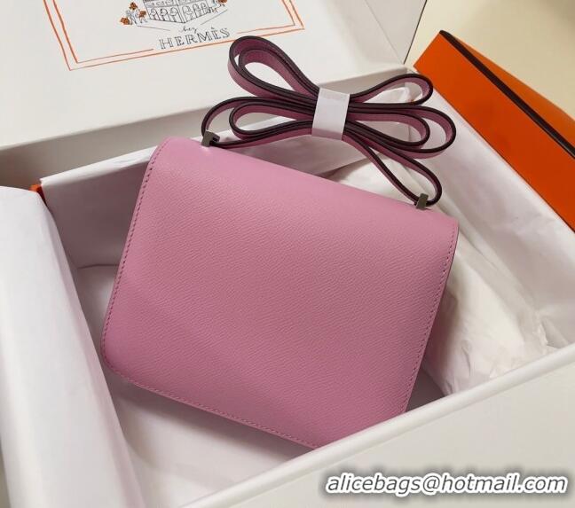 Best Price Hermes Constance Mini Bag 18cm in Epsom Palm-Grained Leather 8057 Mallow Purple/Silver 2024 (Half Handmade)