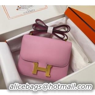 Famous Brand Hermes Constance Mini Bag 18cm in Epsom Palm-Grained Leather 8057 Mallow Purple/Gold 2024 (Half Handmade)