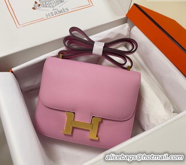 Famous Brand Hermes Constance Mini Bag 18cm in Epsom Palm-Grained Leather 8057 Mallow Purple/Gold 2024 (Half Handmade)