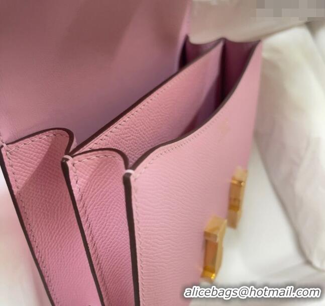 Famous Brand Hermes Constance Mini Bag 18cm in Epsom Palm-Grained Leather 8057 Mallow Purple/Gold 2024 (Half Handmade)