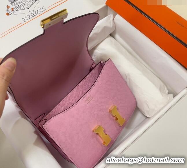 Famous Brand Hermes Constance Mini Bag 18cm in Epsom Palm-Grained Leather 8057 Mallow Purple/Gold 2024 (Half Handmade)