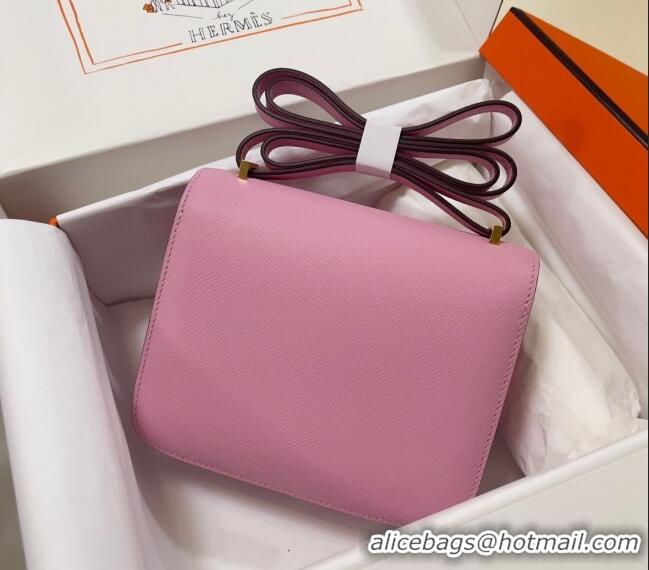 Famous Brand Hermes Constance Mini Bag 18cm in Epsom Palm-Grained Leather 8057 Mallow Purple/Gold 2024 (Half Handmade)