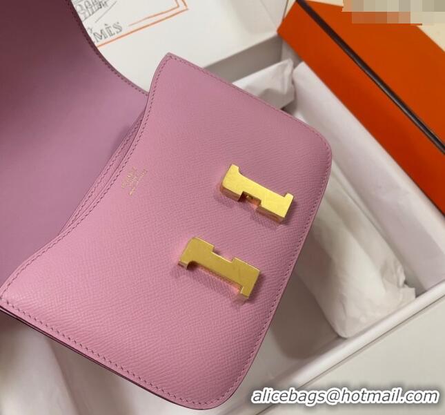 Famous Brand Hermes Constance Mini Bag 18cm in Epsom Palm-Grained Leather 8057 Mallow Purple/Gold 2024 (Half Handmade)