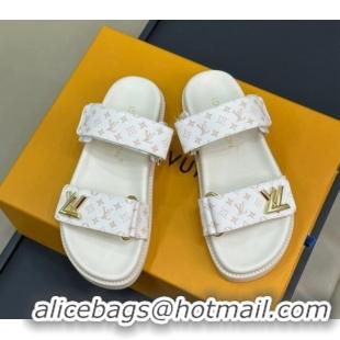 Shop Duplicate Louis Vuitton LV Sunset Flat Comfort Slides Sandal in Mini-Monogram Canvas White 724124