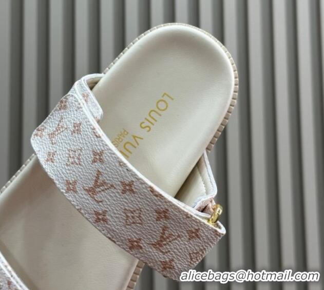 Shop Duplicate Louis Vuitton LV Sunset Flat Comfort Slides Sandal in Mini-Monogram Canvas White 724124