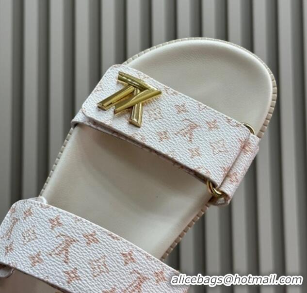 Shop Duplicate Louis Vuitton LV Sunset Flat Comfort Slides Sandal in Mini-Monogram Canvas White 724124