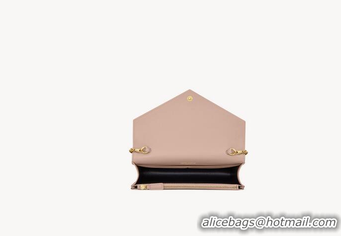 Super Quality SAINT LAURENT CASSANDRE ENVELOPE CHAIN WALLET IN GRAIN DE POUDRE LEATHER Y742920 PALE PINK