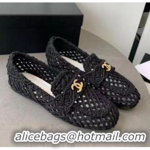 Best Price Chanel Raffia Braided CC Mocassin Loafers/Flats CH4122 Black