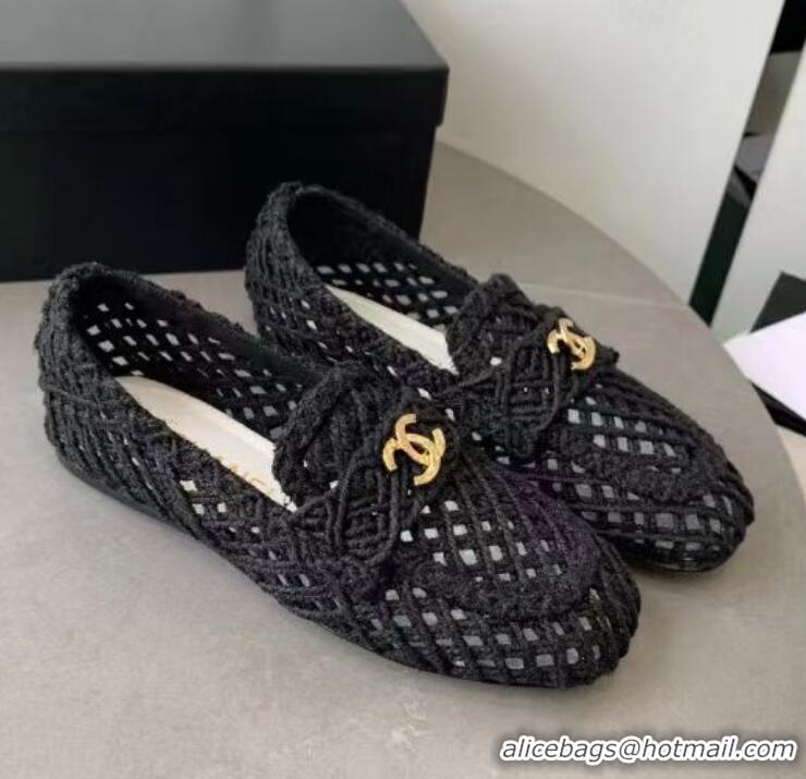 Best Price Chanel Raffia Braided CC Mocassin Loafers/Flats CH4122 Black