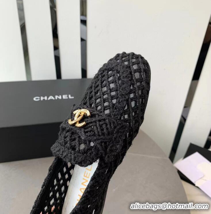 Best Price Chanel Raffia Braided CC Mocassin Loafers/Flats CH4122 Black