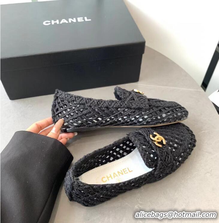 Best Price Chanel Raffia Braided CC Mocassin Loafers/Flats CH4122 Black