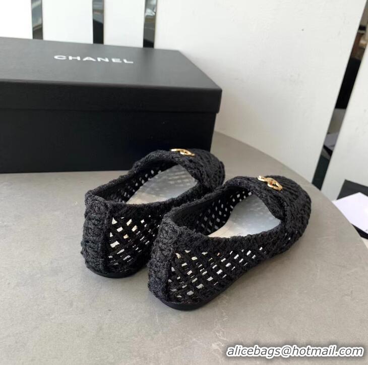 Best Price Chanel Raffia Braided CC Mocassin Loafers/Flats CH4122 Black