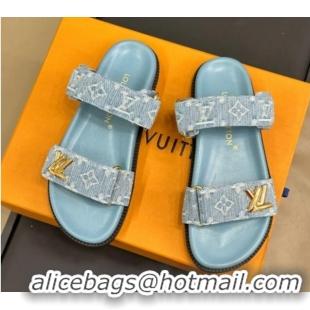 Low Cost Louis Vuitton LV Sunset Flat Comfort Slides Sandal in Blue Bleached Denim 724125