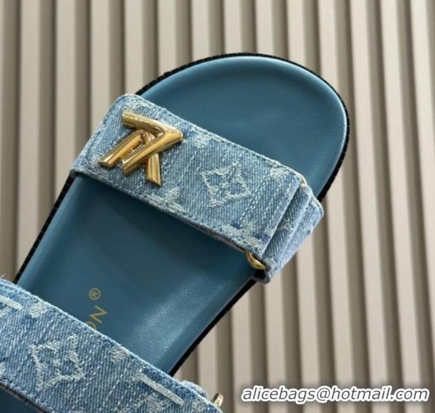 Low Cost Louis Vuitton LV Sunset Flat Comfort Slides Sandal in Blue Bleached Denim 724125