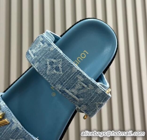 Low Cost Louis Vuitton LV Sunset Flat Comfort Slides Sandal in Blue Bleached Denim 724125