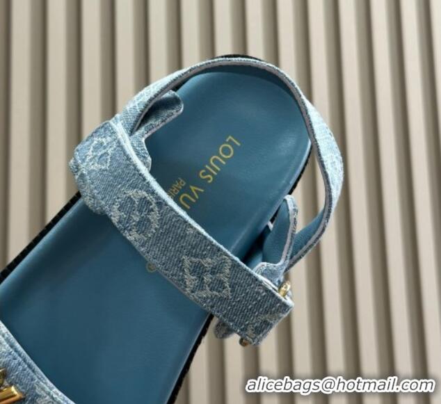 Best Grade Louis Vuitton LV Sunset Flat Comfort Sandals in Blue Bleached Denim 724126