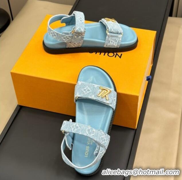 Best Grade Louis Vuitton LV Sunset Flat Comfort Sandals in Blue Bleached Denim 724126