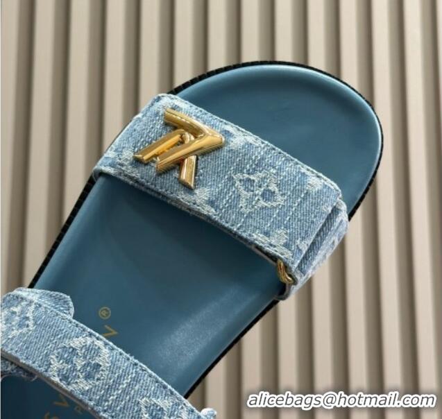 Best Grade Louis Vuitton LV Sunset Flat Comfort Sandals in Blue Bleached Denim 724126