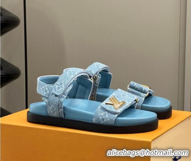 Best Grade Louis Vuitton LV Sunset Flat Comfort Sandals in Blue Bleached Denim 724126