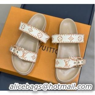 Low Price Louis Vuitton Bom Dia Flat Comfort Slides Sandal in Monogram Straw Beige 724127