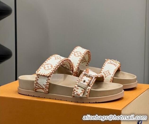 Low Price Louis Vuitton Bom Dia Flat Comfort Slides Sandal in Monogram Straw Beige 724127