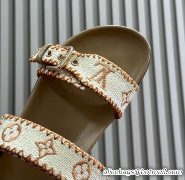 Low Price Louis Vuitton Bom Dia Flat Comfort Slides Sandal in Monogram Straw Beige 724127