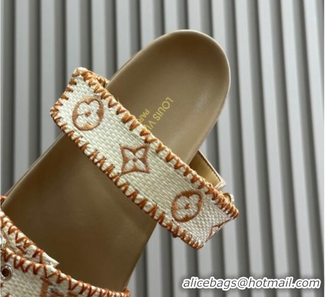 Low Price Louis Vuitton Bom Dia Flat Comfort Slides Sandal in Monogram Straw Beige 724127