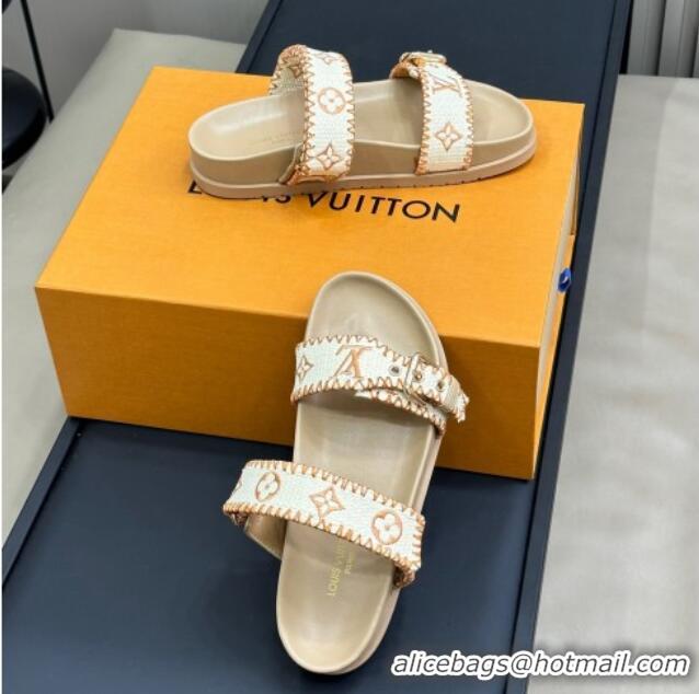 Low Price Louis Vuitton Bom Dia Flat Comfort Slides Sandal in Monogram Straw Beige 724127