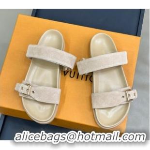 Purchase Louis Vuitton Bom Dia Flat Comfort Slides Sandal in Perforated Mahina Suede Beige 0724129