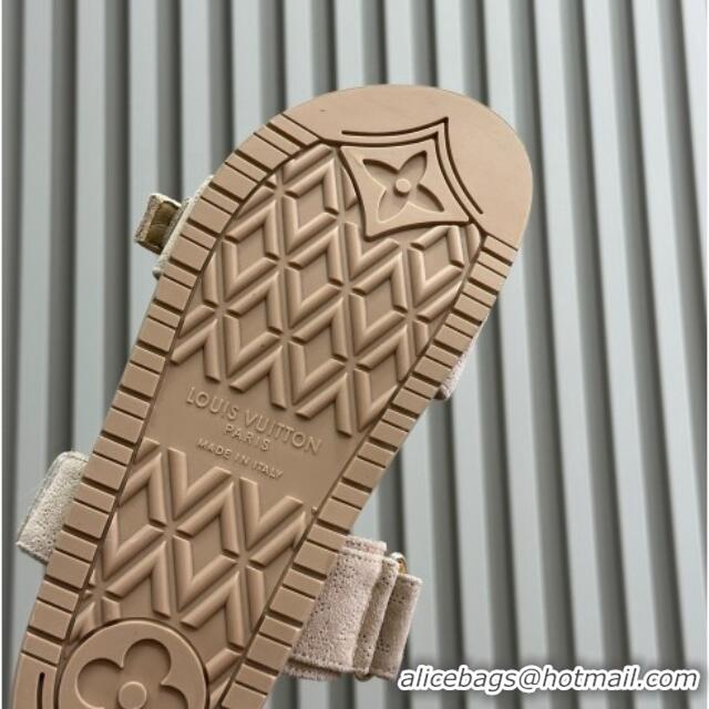 Purchase Louis Vuitton Bom Dia Flat Comfort Slides Sandal in Perforated Mahina Suede Beige 0724129