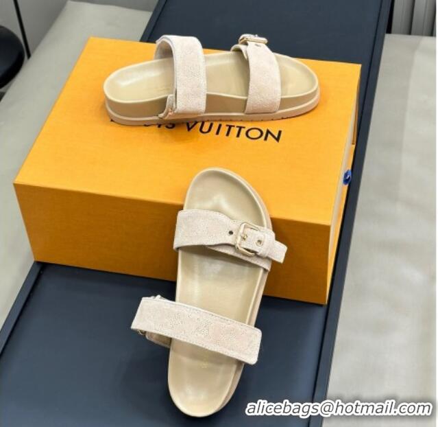 Purchase Louis Vuitton Bom Dia Flat Comfort Slides Sandal in Perforated Mahina Suede Beige 0724129