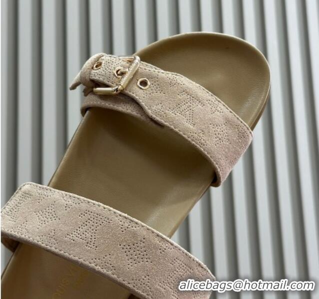 Purchase Louis Vuitton Bom Dia Flat Comfort Slides Sandal in Perforated Mahina Suede Beige 0724129